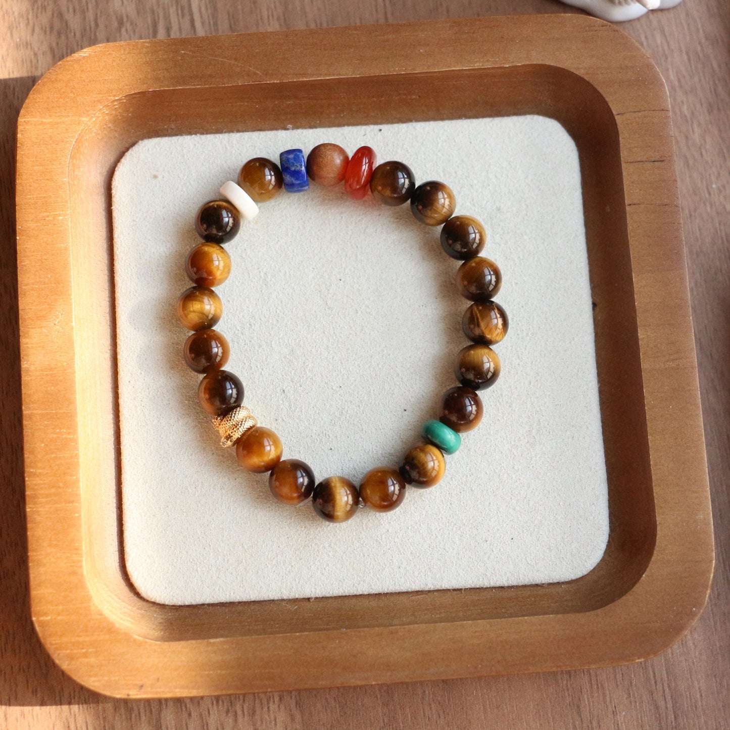 Buddha Life Tiger's Eye Stone Lapis Lazuli Malachite Camel Bone Bracelet