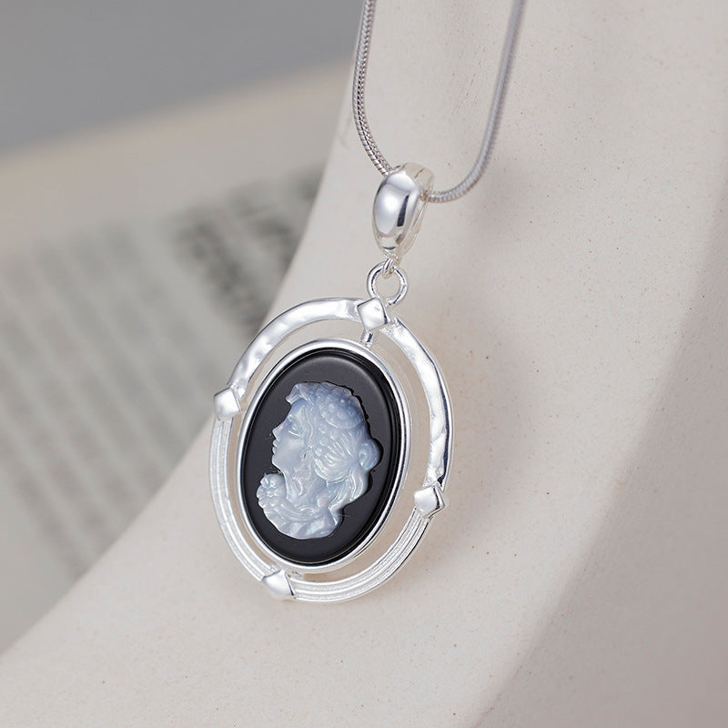 S925 Sterling Silver Necklace Niche Design Cameo Beauty Portrait Pendant Necklace