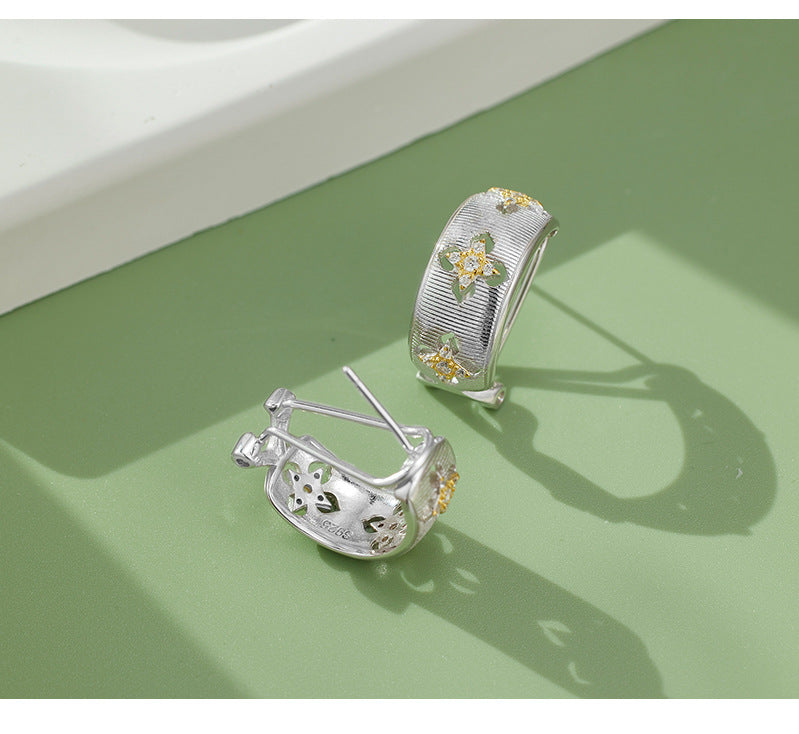 S925 Sterling Silver Italian Brushed Hollow Earrings