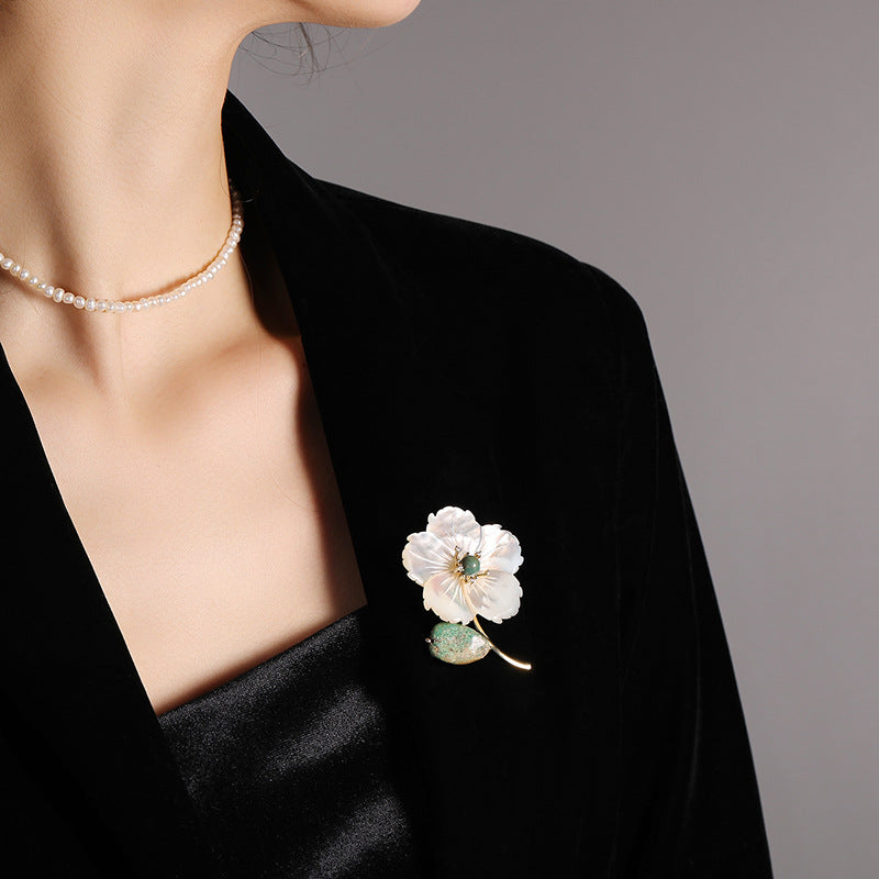 Natural Shell Peach Blossom Brooch