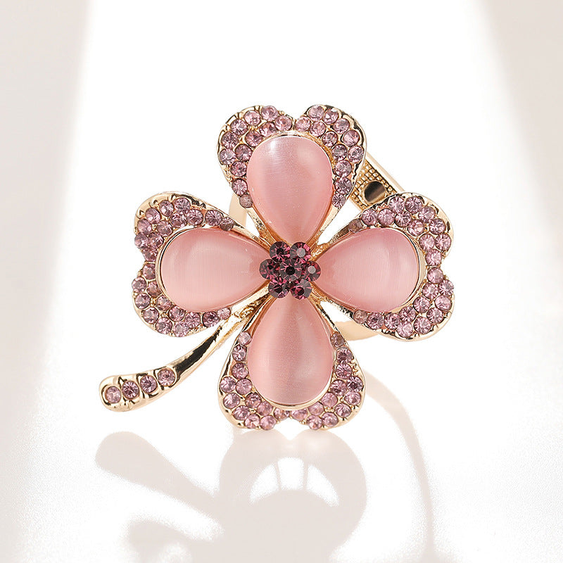 Four-leaf Clover Brooch Opal Silk Scarf Buckle Dual-purpose Accessory Pin