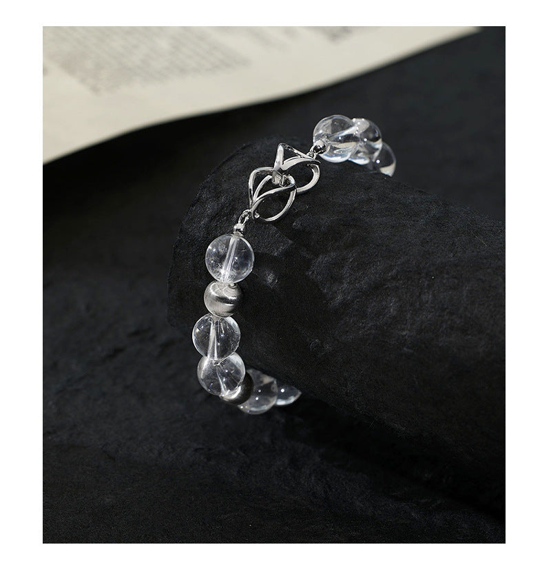 S925 Sterling Silver Natural White Crystal Round Bead 8-character Buckle Bracelet
