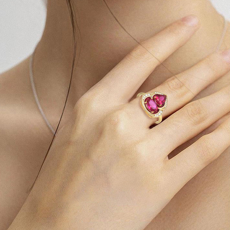 S925 Sterling Silver Luxury Gourd Corundum Ring Gold Diamond Inlaid Adjustable Opening Women's Ring Birthday Gift
