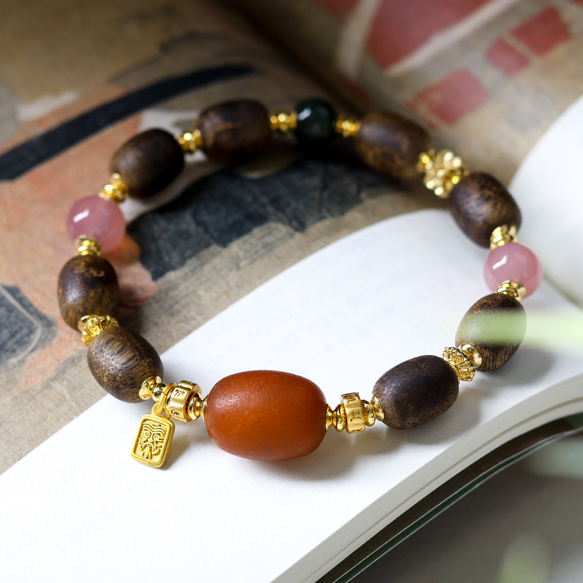 Buddha Life Old Beeswax South Red Agate Agarwood Bracelet Women's Model