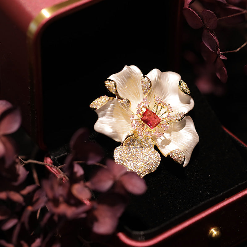 Enamel Peony Brooch
