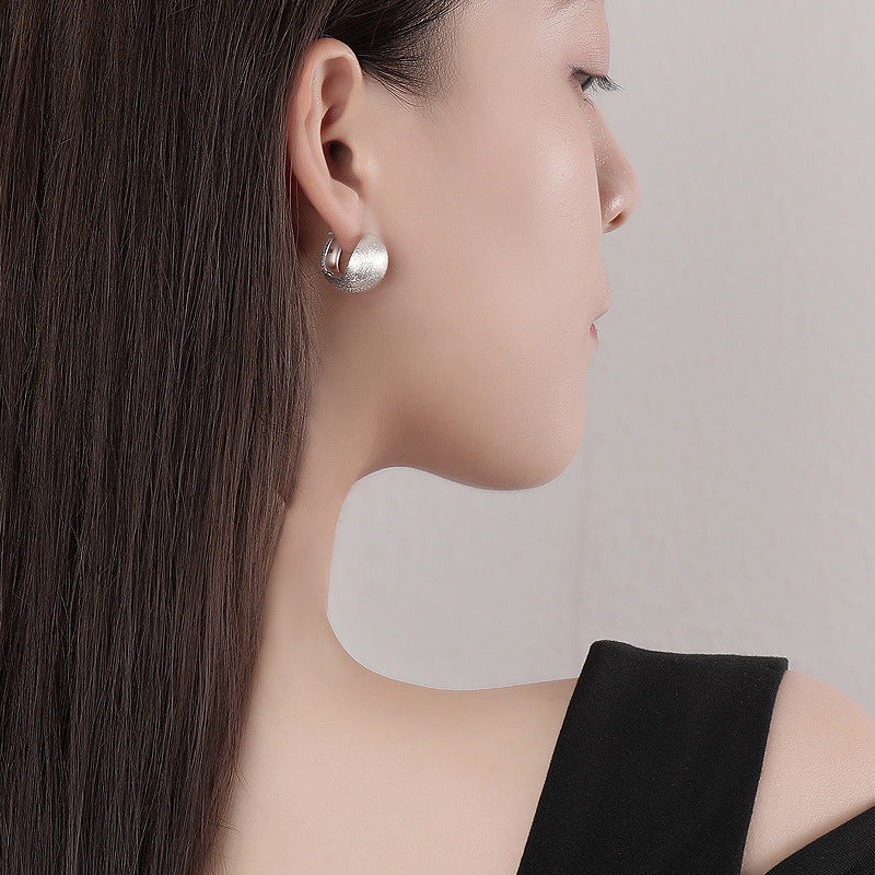New S925 Sterling Silver Fashion Round Brushed Earrings