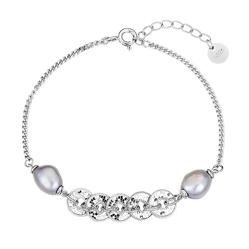 S925 Sterling Silver Five Emperors Money Necklace Niche Broken Irregular Baroque Bracelet Women