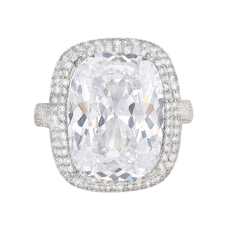 European Court Style Bright Shining Sugar Cube Ring 925 Sterling Silver Open Ring Luxury Diamond Ring Adjustable Ring