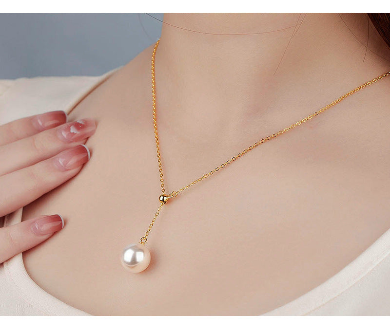 925 Sterling Silver Australian White Highlighted Bead Necklace Adjustable Tassel Clavicle Chain