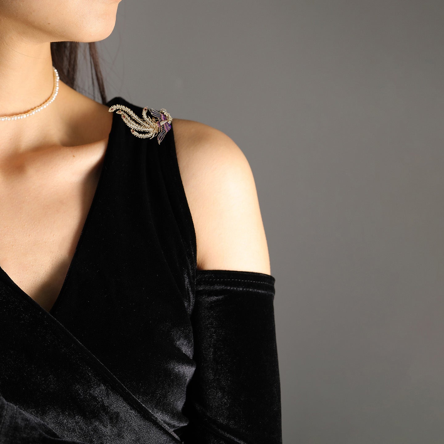 Exquisite Gold Purple Phoenix Diamond Animal Brooch