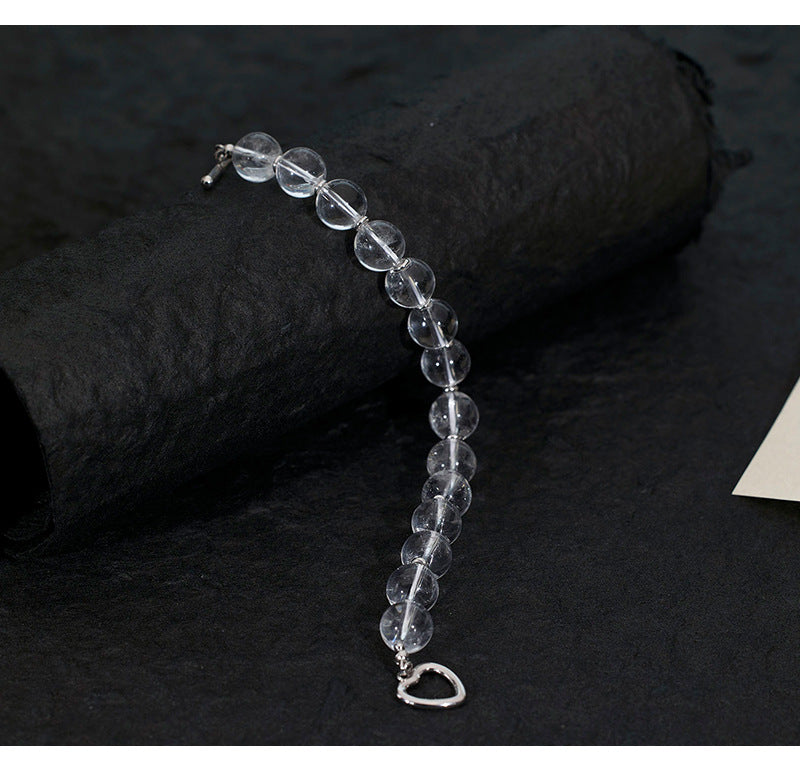 S925 Sterling Silver Natural White Crystal Bead Love OT Bracelet