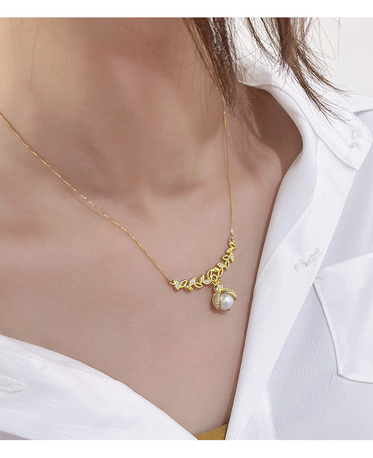 S925 Silver Baroque Pearl Seven Stars Ladybug Necklace