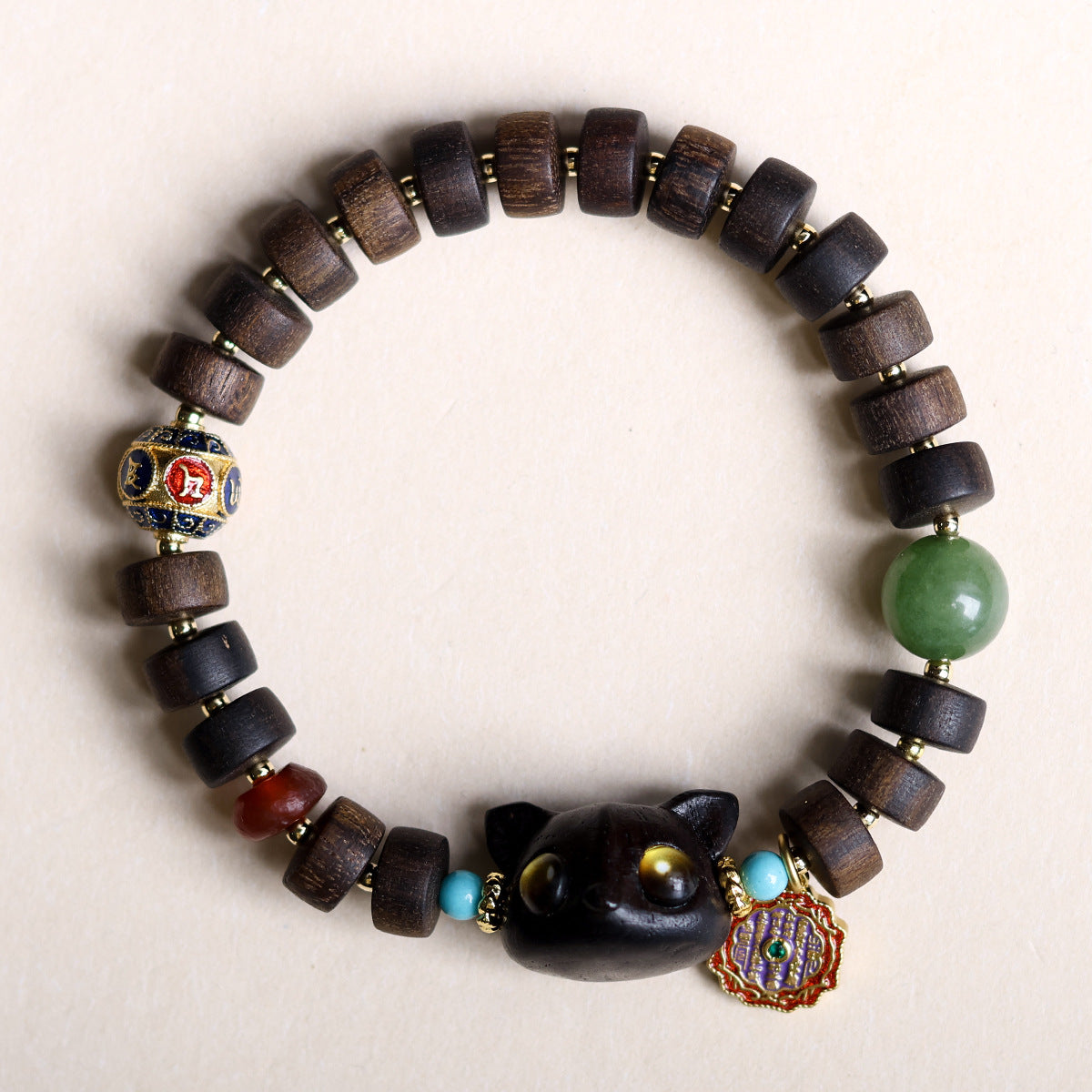 Buddha Life Agarwood Tablet Bead Bracelet Women's