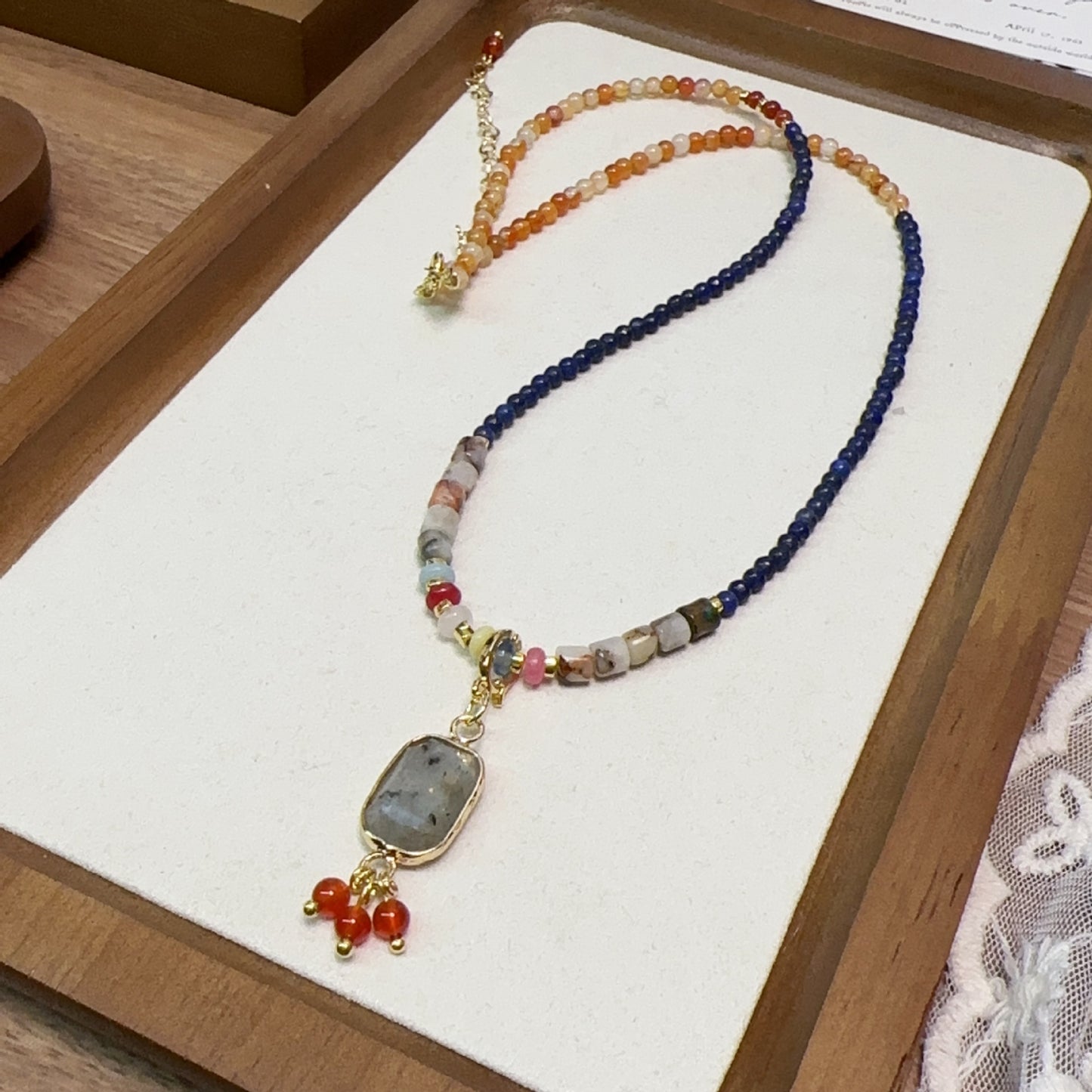 Buddha Life Colorful Natural Stone Lapis Lazuli and Agate Beaded Necklace For Women's