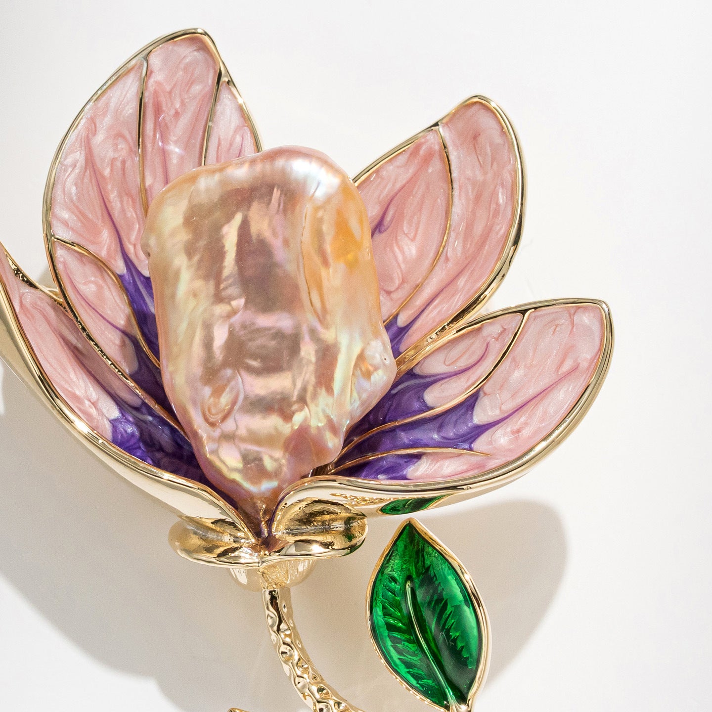 Dapaza Vintage Enamel Pink Baroque Magnolia Brooch