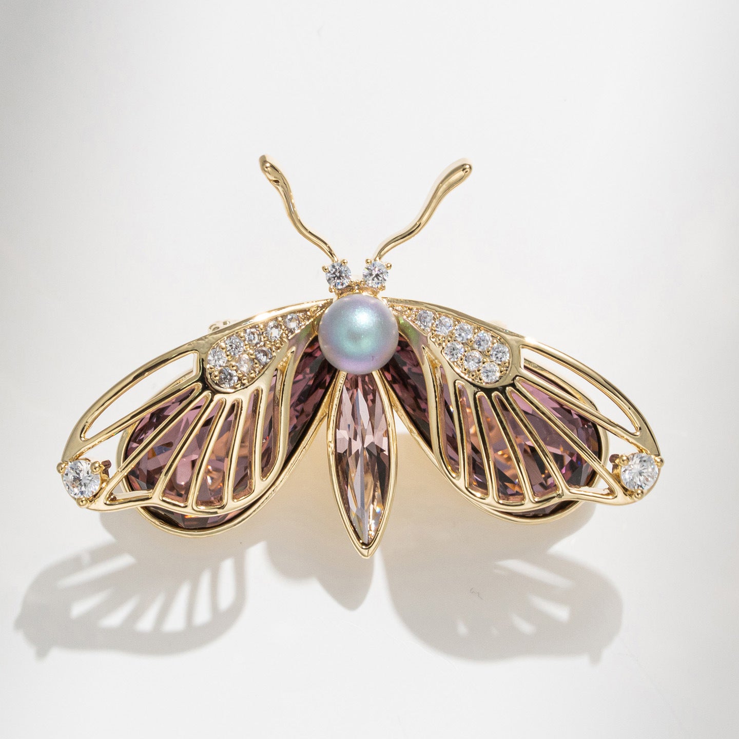 Freshwater Pearl Crystal Butterfly Brooch
