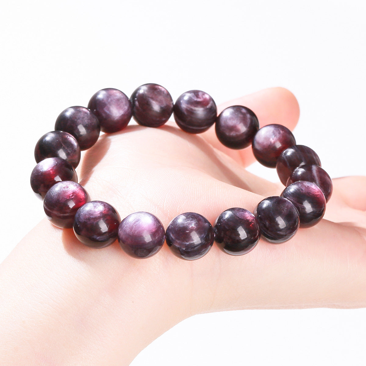 Buddha Life 5A Natural Purple Kunzite Cat's Eye Crystal Single Circle Bracelet