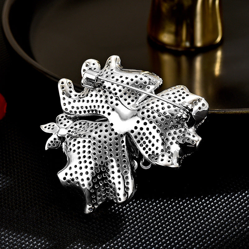 New Elegant Pearl Flower Brooch Retro High-end Full Diamond Zircon Flower Clothing Corsage