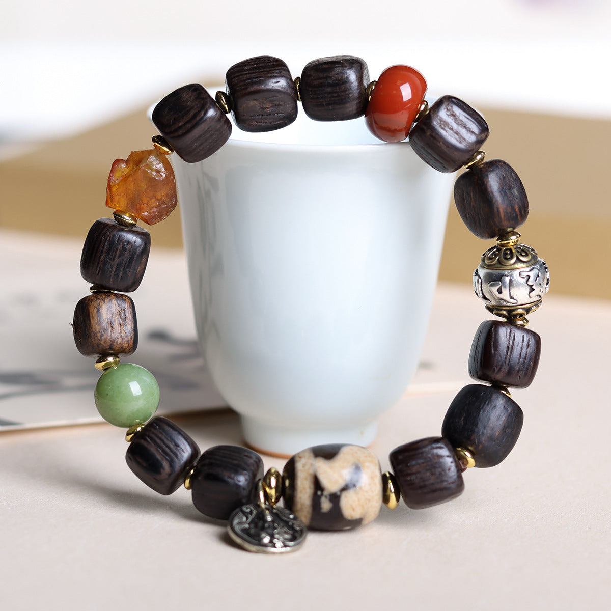 Buddha Life Agarwood Random Bead Bracelet Tibetan Beeswax Bead Bracelet