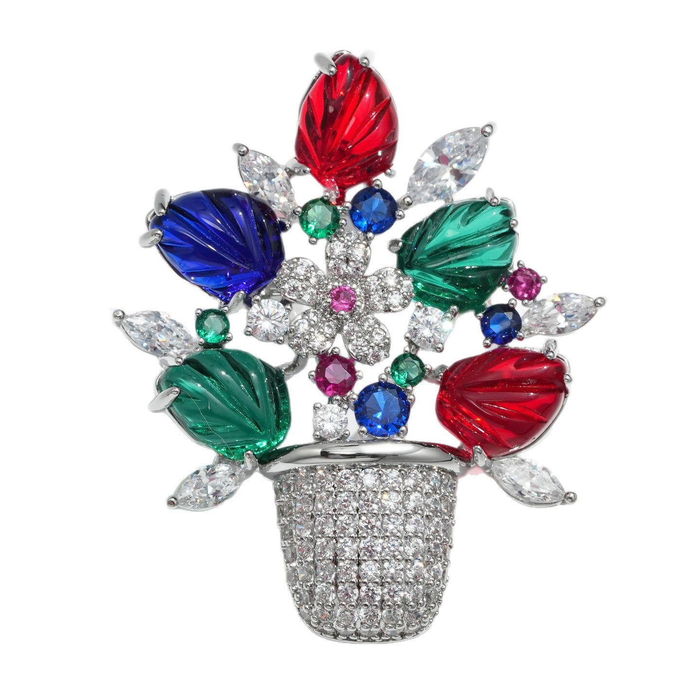 Colored Crystal Glazed Basket Brooch