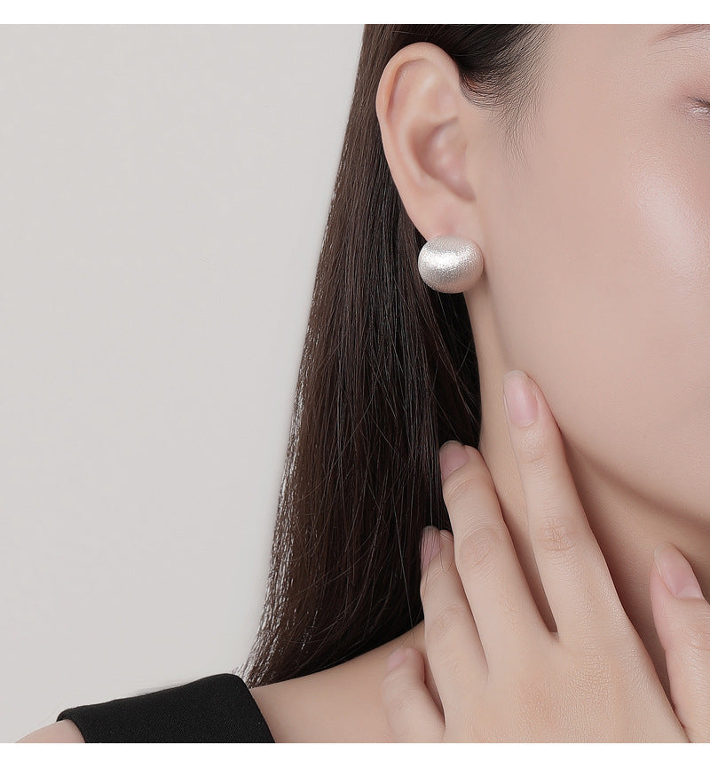 New S925 Sterling Silver Fashion Round Brushed Earrings