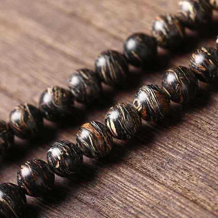 Buddha Life Tiger Skin Pattern Agarwood 108 Buddha Mala Beads Bracelet Necklace