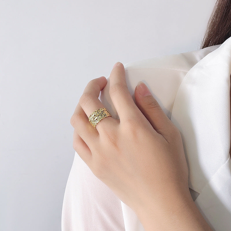 Dapaza S925 Silver Geometric Textured Ring