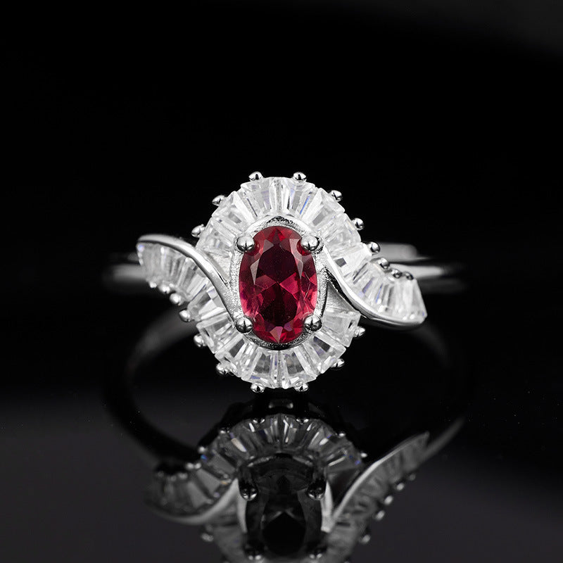 S925 Sterling Silver Flame Colored Treasure Zircon Opening Adjustable Ring