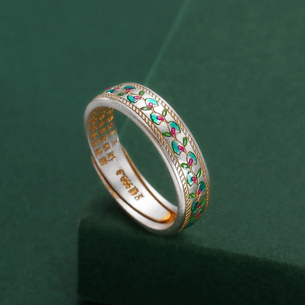 Dapaza Enamel Gold-painted Blue Wisteria Ring