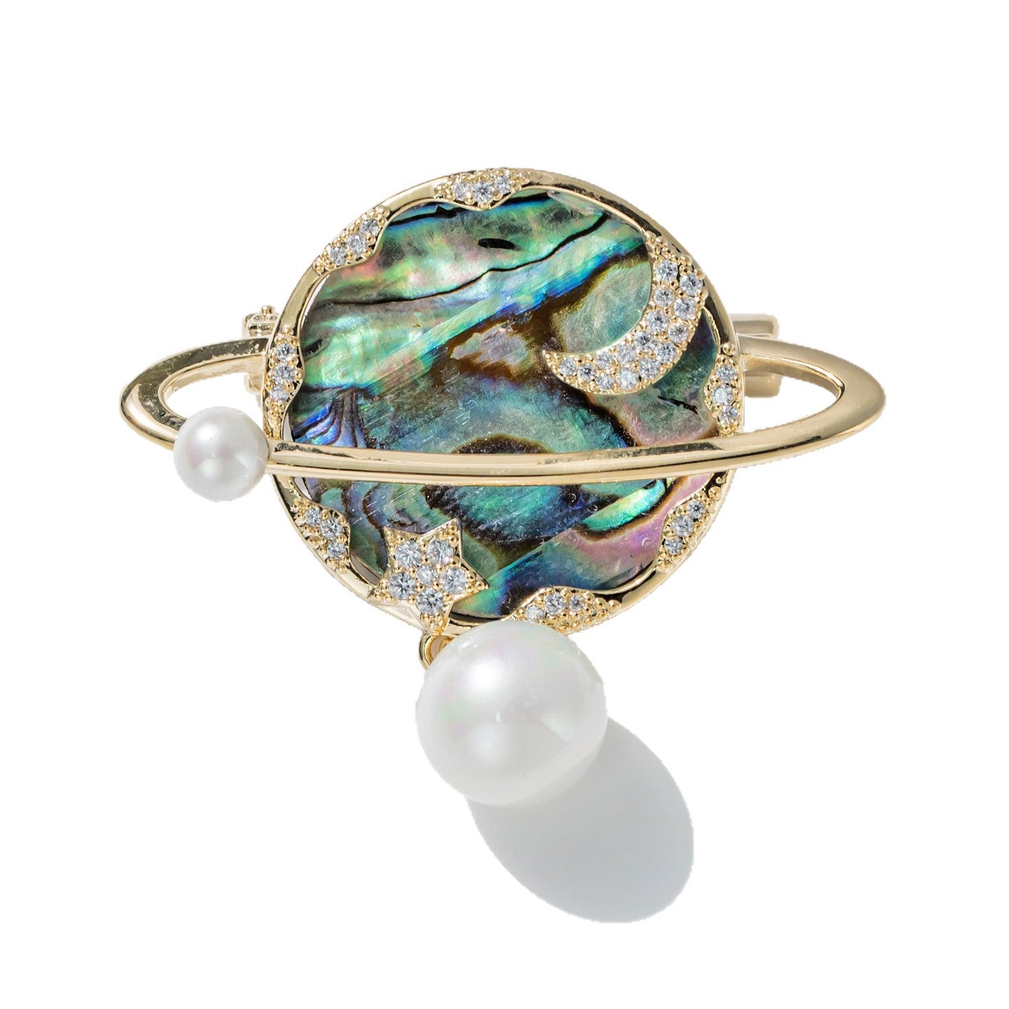 Personalized Diamond-encrusted Abalone Shell Saturn Brooch Anti-light Pin