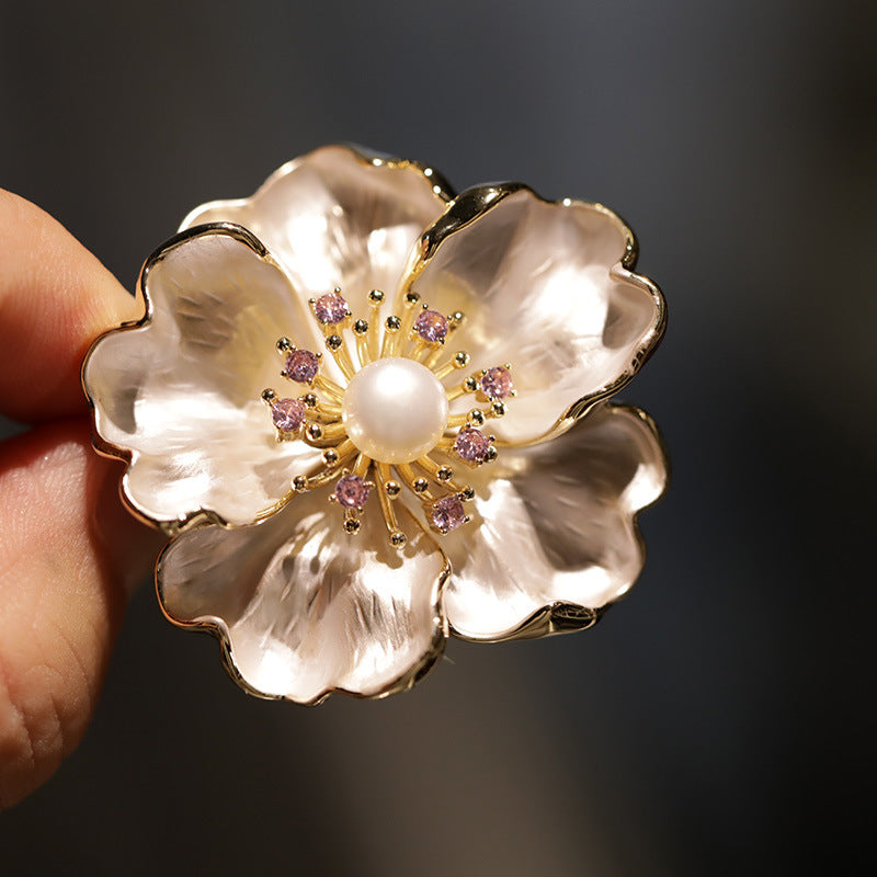 Enamel Pearl Peony Brooch, High-end Atmospheric Suit Corsage Gift