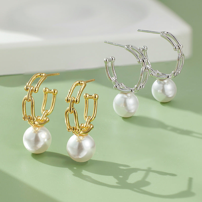 S925 Sterling Silver Stud Earrings Women's Niche Design Simple Chain Earrings