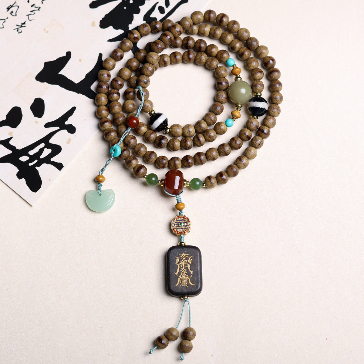 One-line Butter Agarwood Multi-circle Bracelet Chinese Necklace