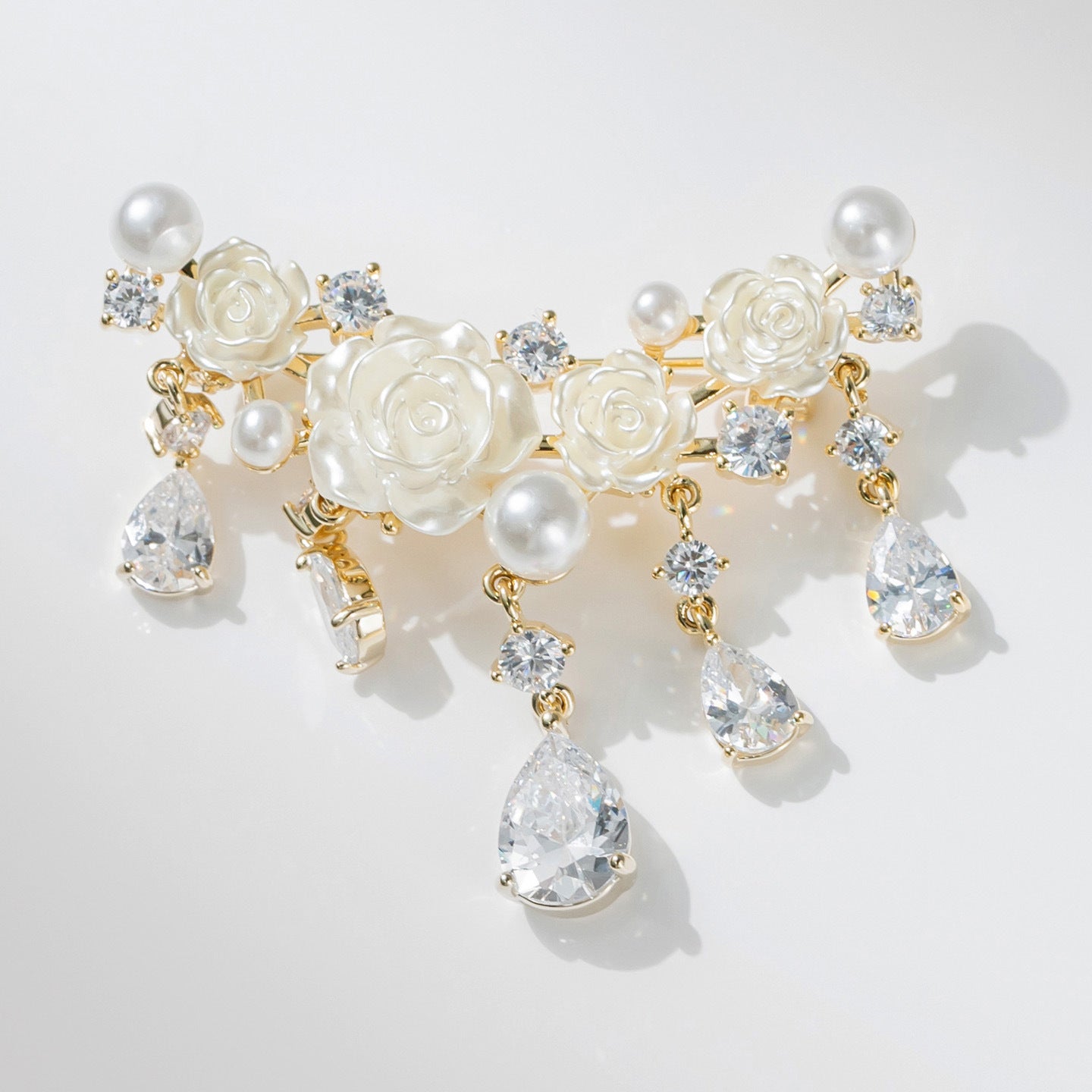 Zircon Mother-of-Pearl Coat Rose Fringed Brooch