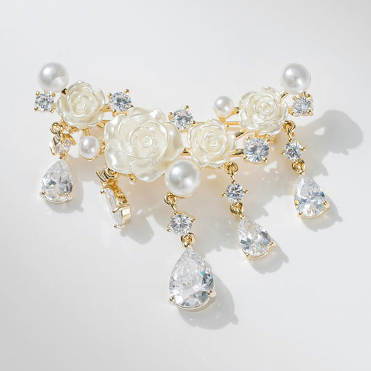 Zircon Mother-of-Pearl Coat Rose Fringed Brooch