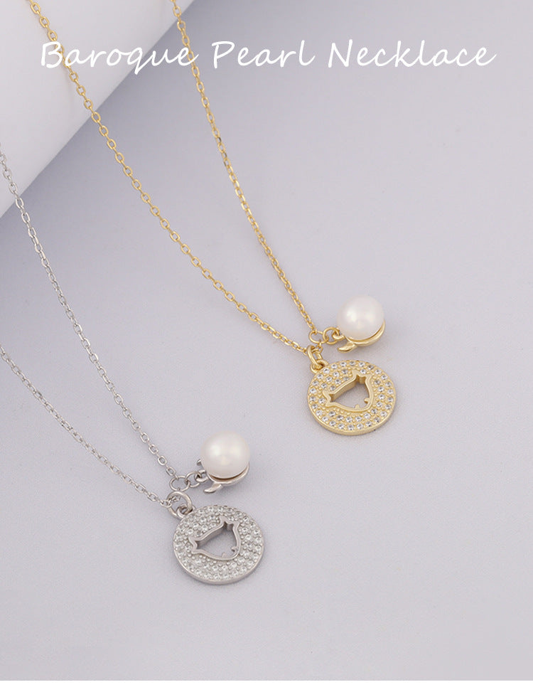 Round Pendant S925 Silver Freshwater Pearl Necklace