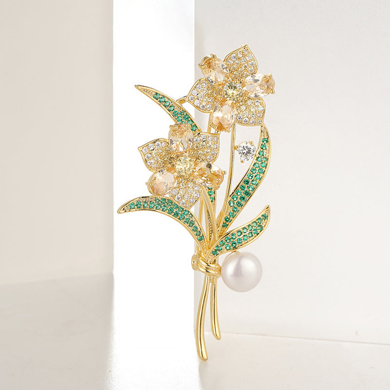 Colored Zircon Natural Freshwater Pearl Bouquet Brooch