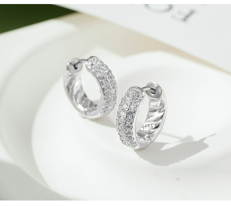 S925 Sterling Silver Earrings Women's Niche Design High-end Zircon Ring