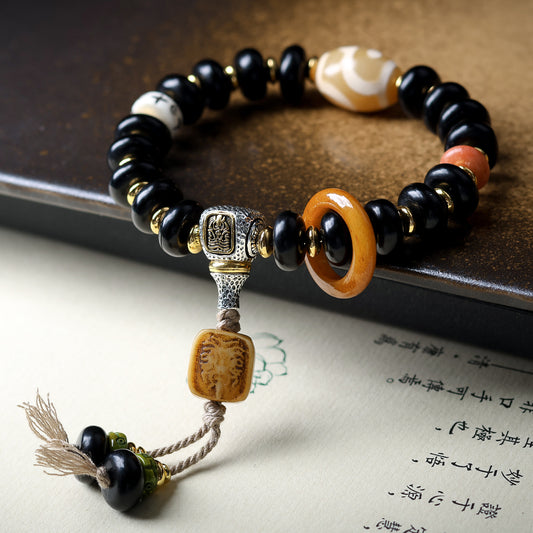 Buddha Life Tibetan Black Horns Abacus Bead Dzi Bead Bracelet