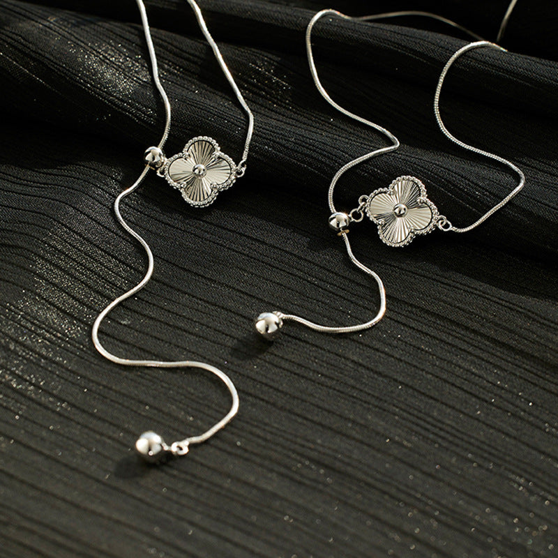 Sweater Chain Autumn and Winter Long 925 Sterling Silver Three-dimensional Lucky Grass Adjustable Necklace