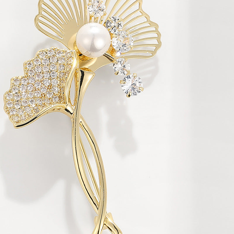 Zircon Ginkgo Biloba Brooch