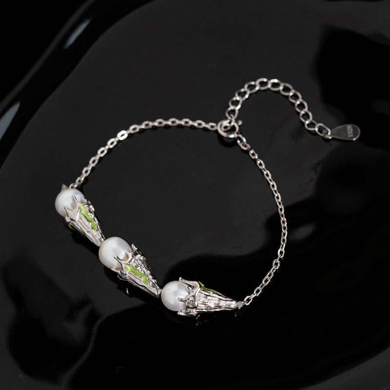 S925 Sterling Silver Bracelet Women's Ice Cream Pearl Design