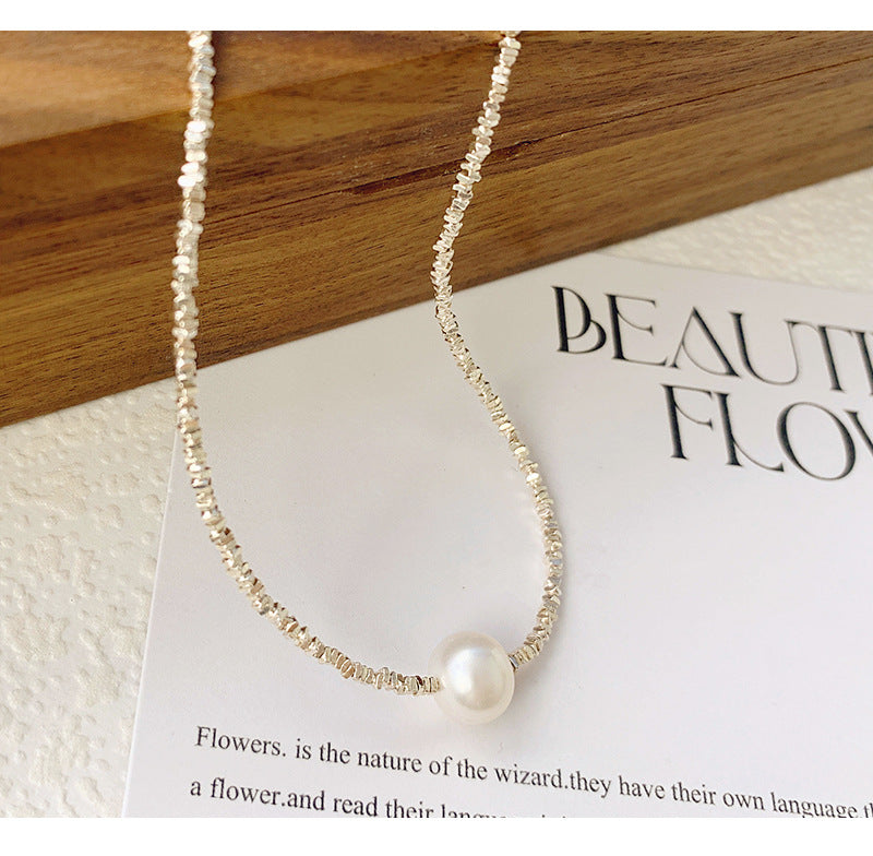 New S925 Sterling Silver Baroque Pearl Shredded Silver Necklace