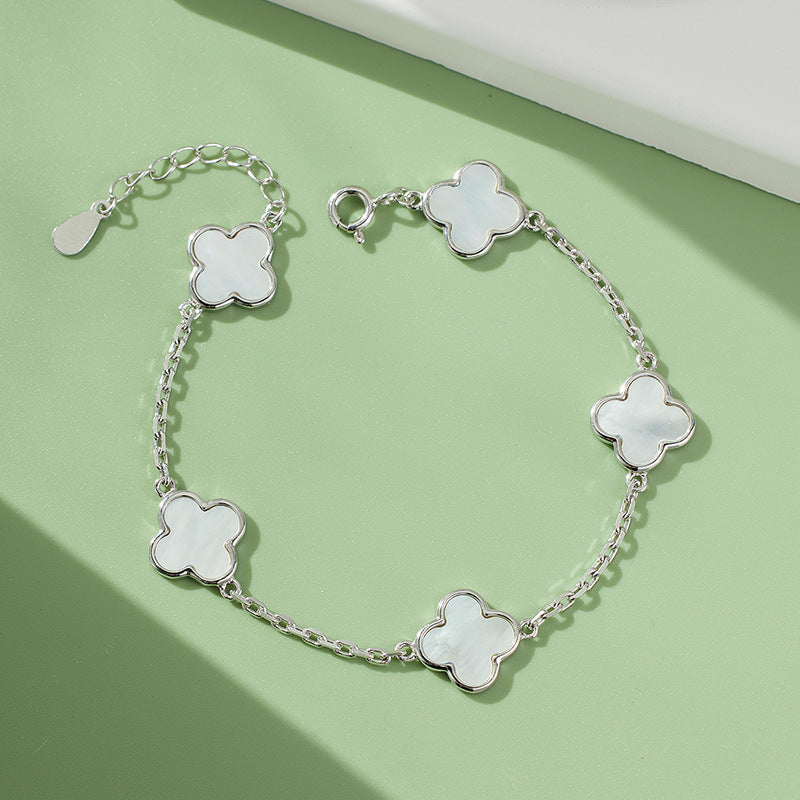 Dapaza S925 Sterling Silver Lucky Grass Mother Shellfish Malachite Bracelet