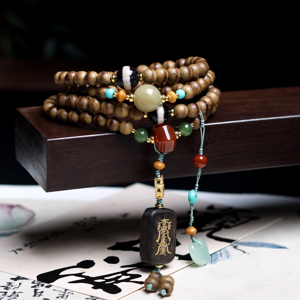 One-line Butter Agarwood Multi-circle Bracelet Chinese Necklace