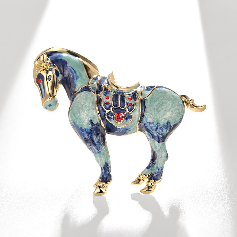 Painted Oil Blue Horse Brooch, Diamond Set, BMW Corsage, Men's Personalized Clothing Accessories Pin Gift