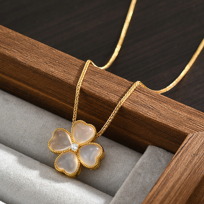 Dapaza S925 Sterling Silver Necklace Clover Necklace Versatile Pendant