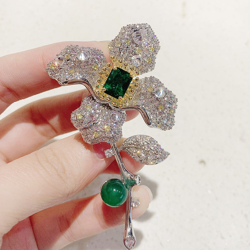 Four-leaf Flower Natural Freshwater Pearl Agate Brooch