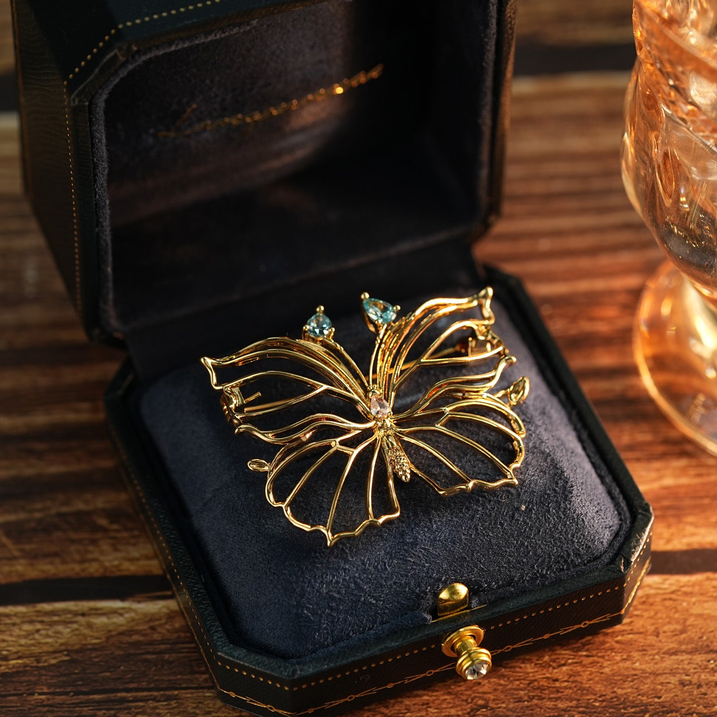 Copper Alloy Diamond Hollow Butterfly Brooch