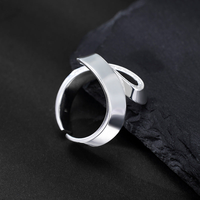S925 Sterling Silver Ring Feminine Geometric Curve S-Shaped Adjustable Ring
